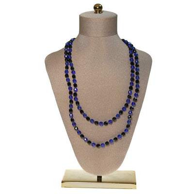 Art Deco Blue and Jet Black Faceted Crystal Bead Necklace by unsigned - Vintage Meet Modern Vintage Jewelry - Chicago, Illinois - #oldhollywoodglamour #vintagemeetmodern #designervintage #jewelrybox #antiquejewelry #vintagejewelry