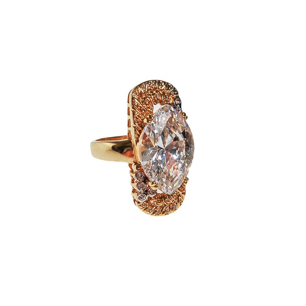 Huge CZ Cocktail Statement Ring, North South Setting, Large Marquise Cubic Zirconia, Ring Size 7