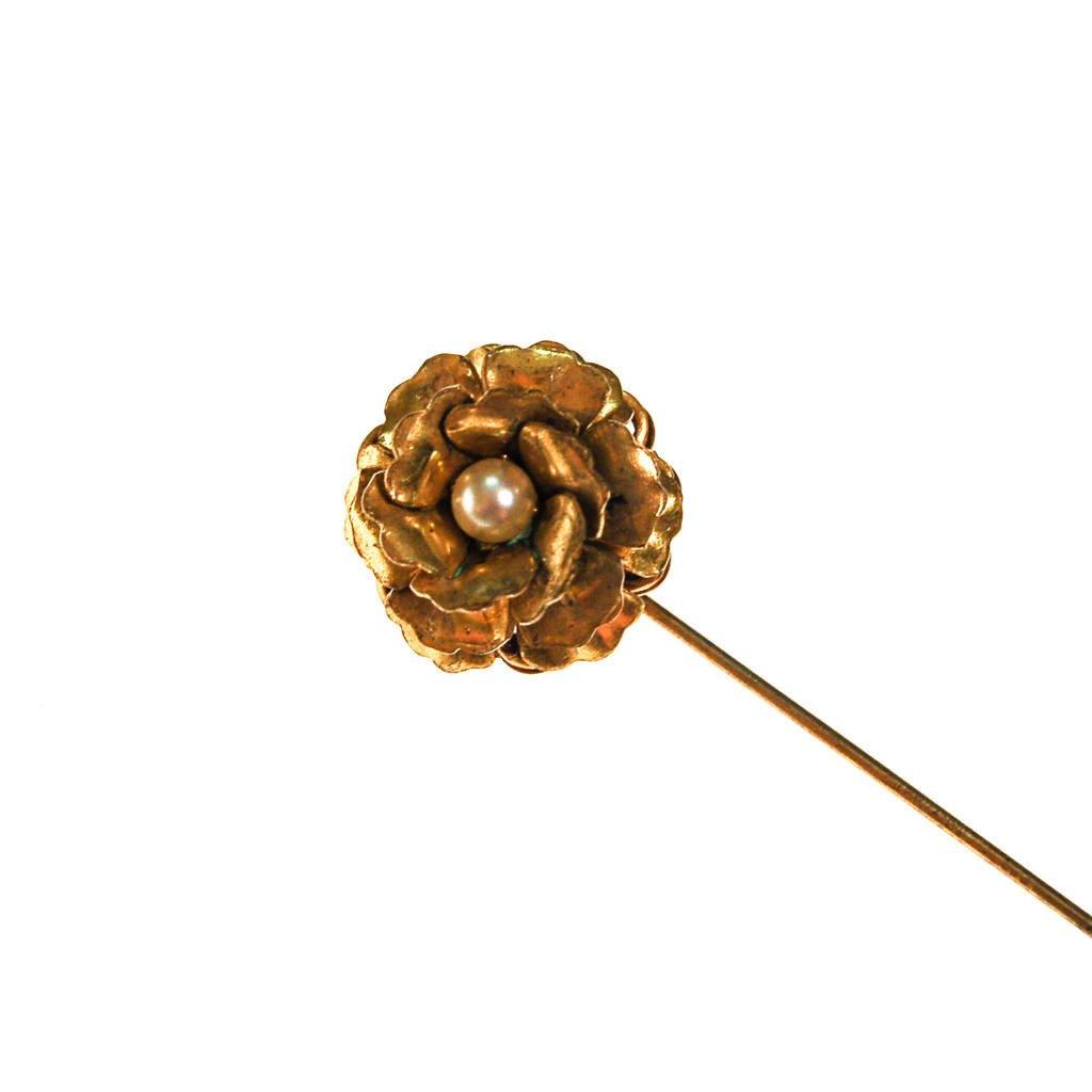 Miriam Haskell Gold Flower Stick Pin by Miriam Haskell - Vintage Meet Modern Vintage Jewelry - Chicago, Illinois - #oldhollywoodglamour #vintagemeetmodern #designervintage #jewelrybox #antiquejewelry #vintagejewelry