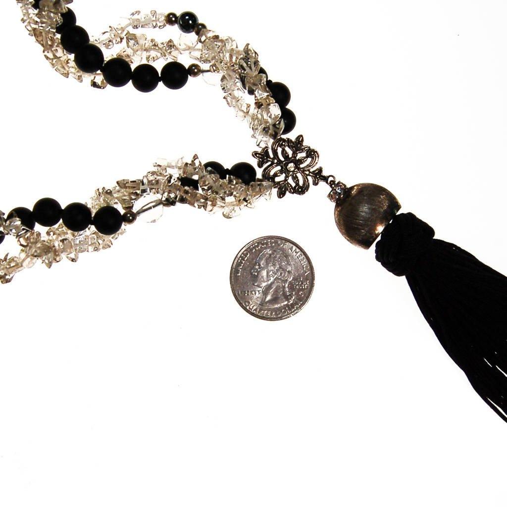 Black Bead and Quartz Crystal and  Long Tassel necklace by unsigned - Vintage Meet Modern Vintage Jewelry - Chicago, Illinois - #oldhollywoodglamour #vintagemeetmodern #designervintage #jewelrybox #antiquejewelry #vintagejewelry