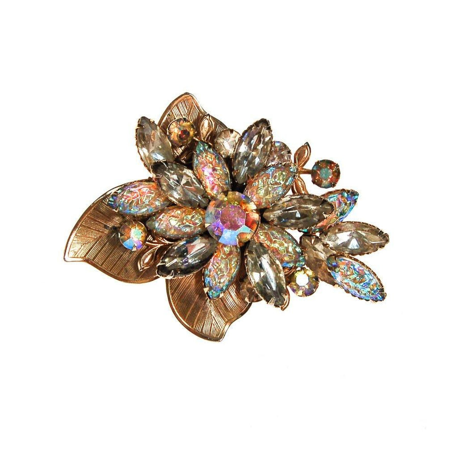 Sparkling Jude Lee Aurora Borealis Rhinestone Flower Brooch by Jude Lee Aurora Borealis - Vintage Meet Modern Vintage Jewelry - Chicago, Illinois - #oldhollywoodglamour #vintagemeetmodern #designervintage #jewelrybox #antiquejewelry #vintagejewelry