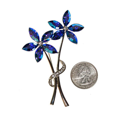 Blue Rhinestone Flower Brooch, Pin, Silver Tone by Unsigned Beauty - Vintage Meet Modern Vintage Jewelry - Chicago, Illinois - #oldhollywoodglamour #vintagemeetmodern #designervintage #jewelrybox #antiquejewelry #vintagejewelry
