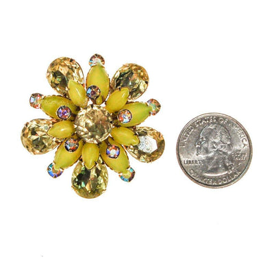 Yellow Rhinestone Brooch, Pin, Round Shape by Unsigned Beauty - Vintage Meet Modern Vintage Jewelry - Chicago, Illinois - #oldhollywoodglamour #vintagemeetmodern #designervintage #jewelrybox #antiquejewelry #vintagejewelry