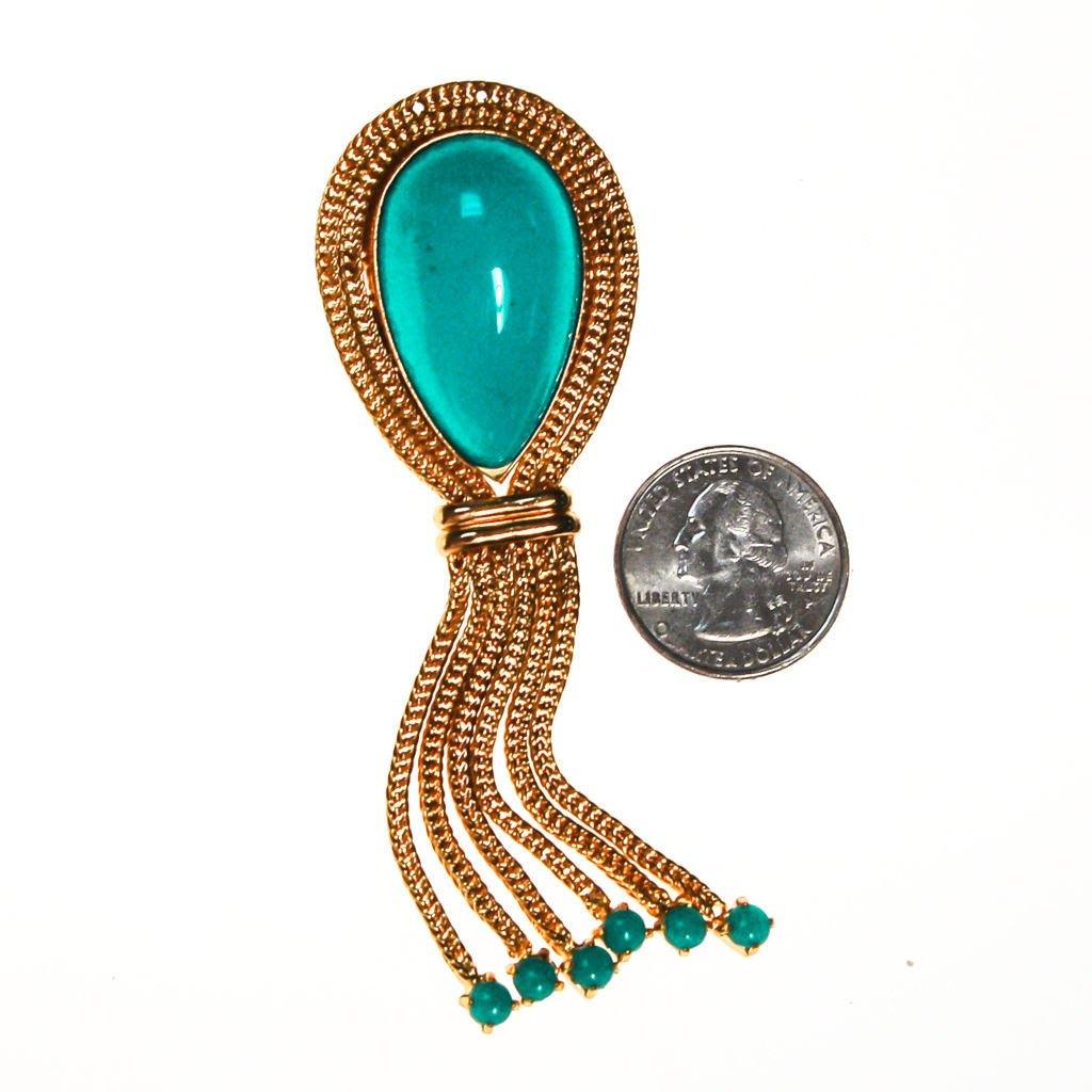 Made in Germany Turquoise Cabochon Brooch with Tassels by Made in West Germany - Vintage Meet Modern Vintage Jewelry - Chicago, Illinois - #oldhollywoodglamour #vintagemeetmodern #designervintage #jewelrybox #antiquejewelry #vintagejewelry