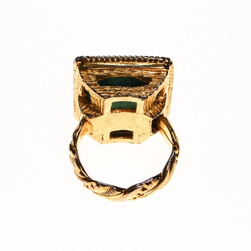 Carved Faux Jade Statement Ring, Gold Tone, Braided Band by unsigned - Vintage Meet Modern Vintage Jewelry - Chicago, Illinois - #oldhollywoodglamour #vintagemeetmodern #designervintage #jewelrybox #antiquejewelry #vintagejewelry