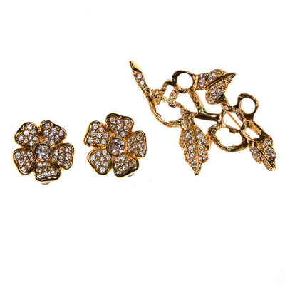 Joan Rivers Gold Flower Brooch with Rhinestones and Clip Earrings by Joan Rivers - Vintage Meet Modern Vintage Jewelry - Chicago, Illinois - #oldhollywoodglamour #vintagemeetmodern #designervintage #jewelrybox #antiquejewelry #vintagejewelry