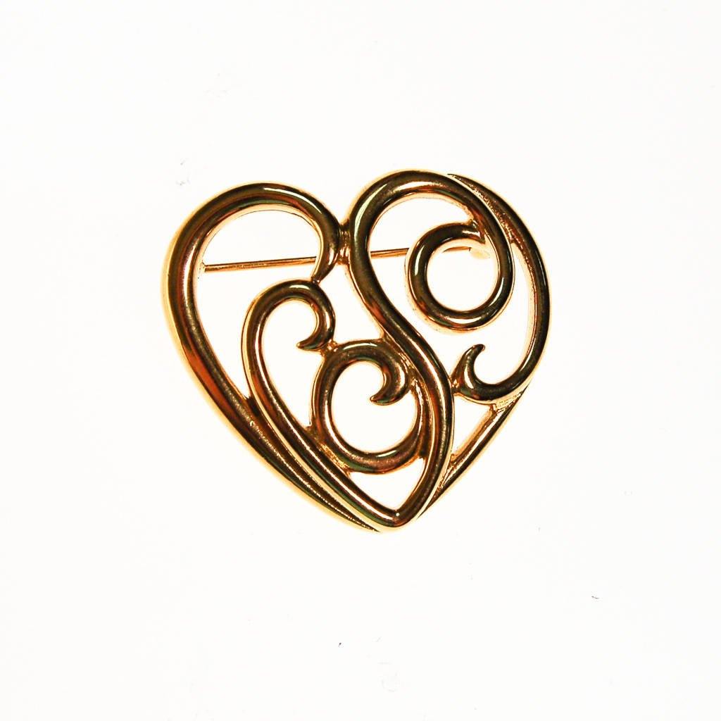 Gold Monet Heart Brooch by Monet - Vintage Meet Modern Vintage Jewelry - Chicago, Illinois - #oldhollywoodglamour #vintagemeetmodern #designervintage #jewelrybox #antiquejewelry #vintagejewelry
