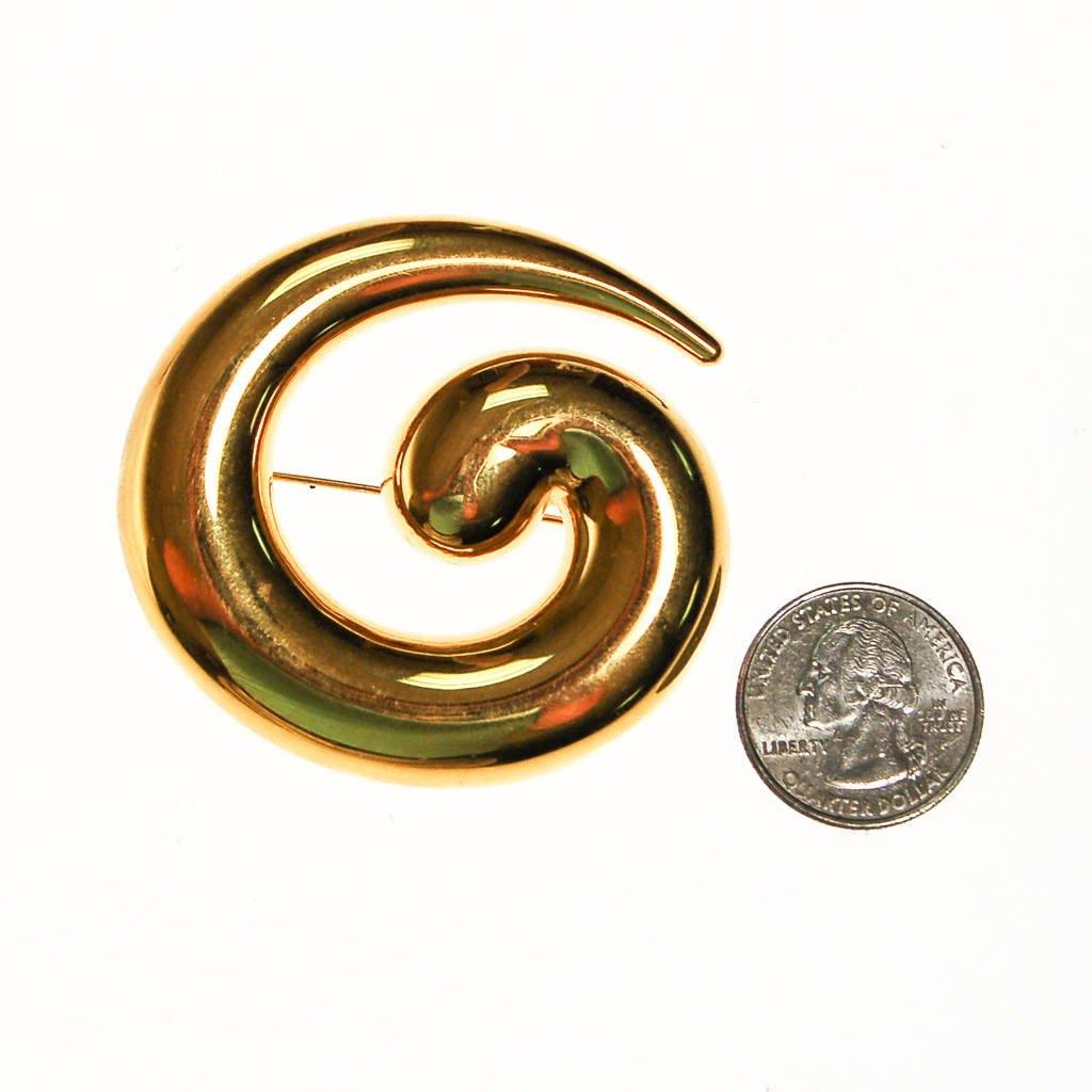 Gold Monet Brooch, Swirl, Modern, Abstract Designer by Monet - Vintage Meet Modern Vintage Jewelry - Chicago, Illinois - #oldhollywoodglamour #vintagemeetmodern #designervintage #jewelrybox #antiquejewelry #vintagejewelry