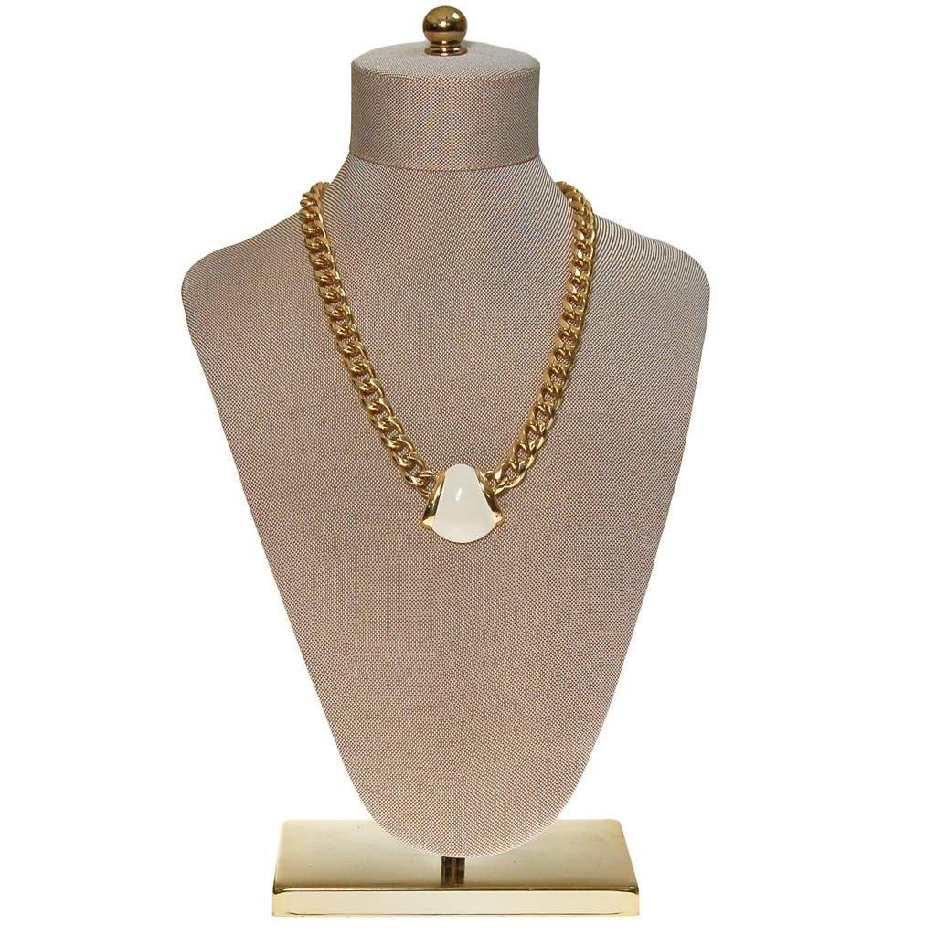 Gold Monet Necklace with Cream Pendant, Classic design by Monet - Vintage Meet Modern Vintage Jewelry - Chicago, Illinois - #oldhollywoodglamour #vintagemeetmodern #designervintage #jewelrybox #antiquejewelry #vintagejewelry