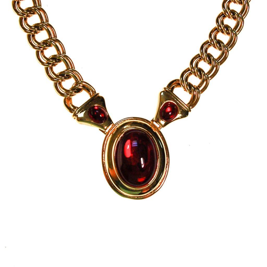 Napier Gold and Red Mogul Style Statement Necklace by Napier - Vintage Meet Modern Vintage Jewelry - Chicago, Illinois - #oldhollywoodglamour #vintagemeetmodern #designervintage #jewelrybox #antiquejewelry #vintagejewelry