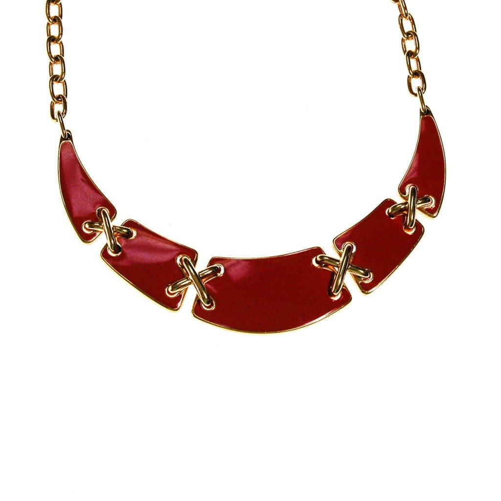 Gold and Red Enamel Statement Necklace by Monet, Collar Style by Monet - Vintage Meet Modern Vintage Jewelry - Chicago, Illinois - #oldhollywoodglamour #vintagemeetmodern #designervintage #jewelrybox #antiquejewelry #vintagejewelry