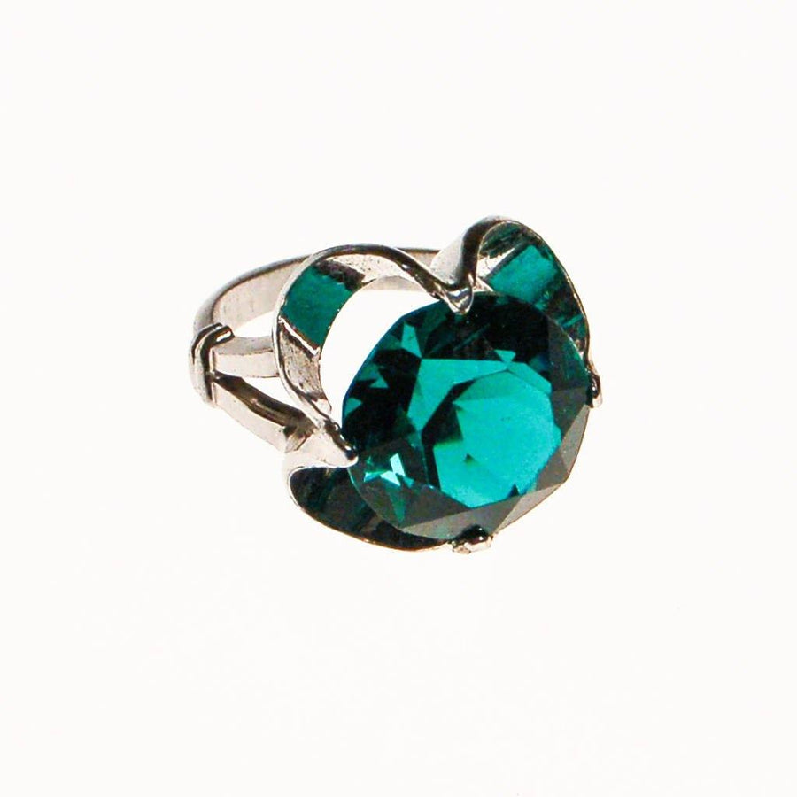 Emerald Green Crystal Statement Ring set in Sterling Silver by Sterling Silver - Vintage Meet Modern Vintage Jewelry - Chicago, Illinois - #oldhollywoodglamour #vintagemeetmodern #designervintage #jewelrybox #antiquejewelry #vintagejewelry