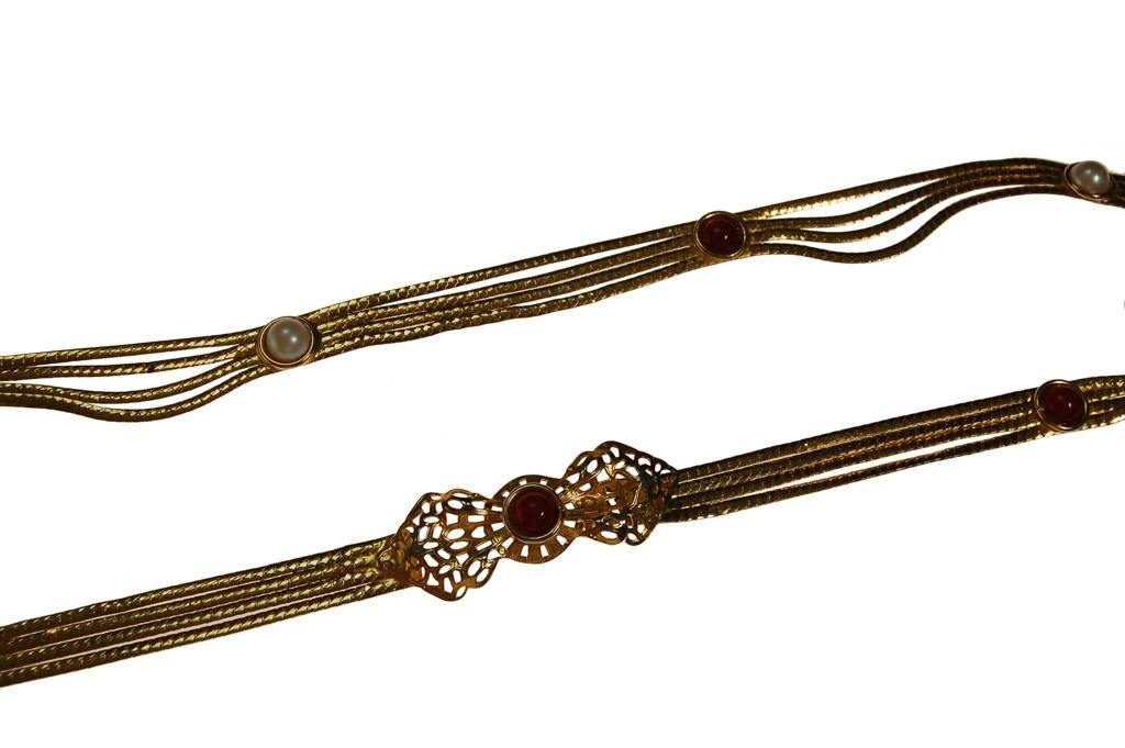 Christian Dior Gold Chain Belt with Carnelian and Pearl Cabochons by Christian Dior - Vintage Meet Modern Vintage Jewelry - Chicago, Illinois - #oldhollywoodglamour #vintagemeetmodern #designervintage #jewelrybox #antiquejewelry #vintagejewelry