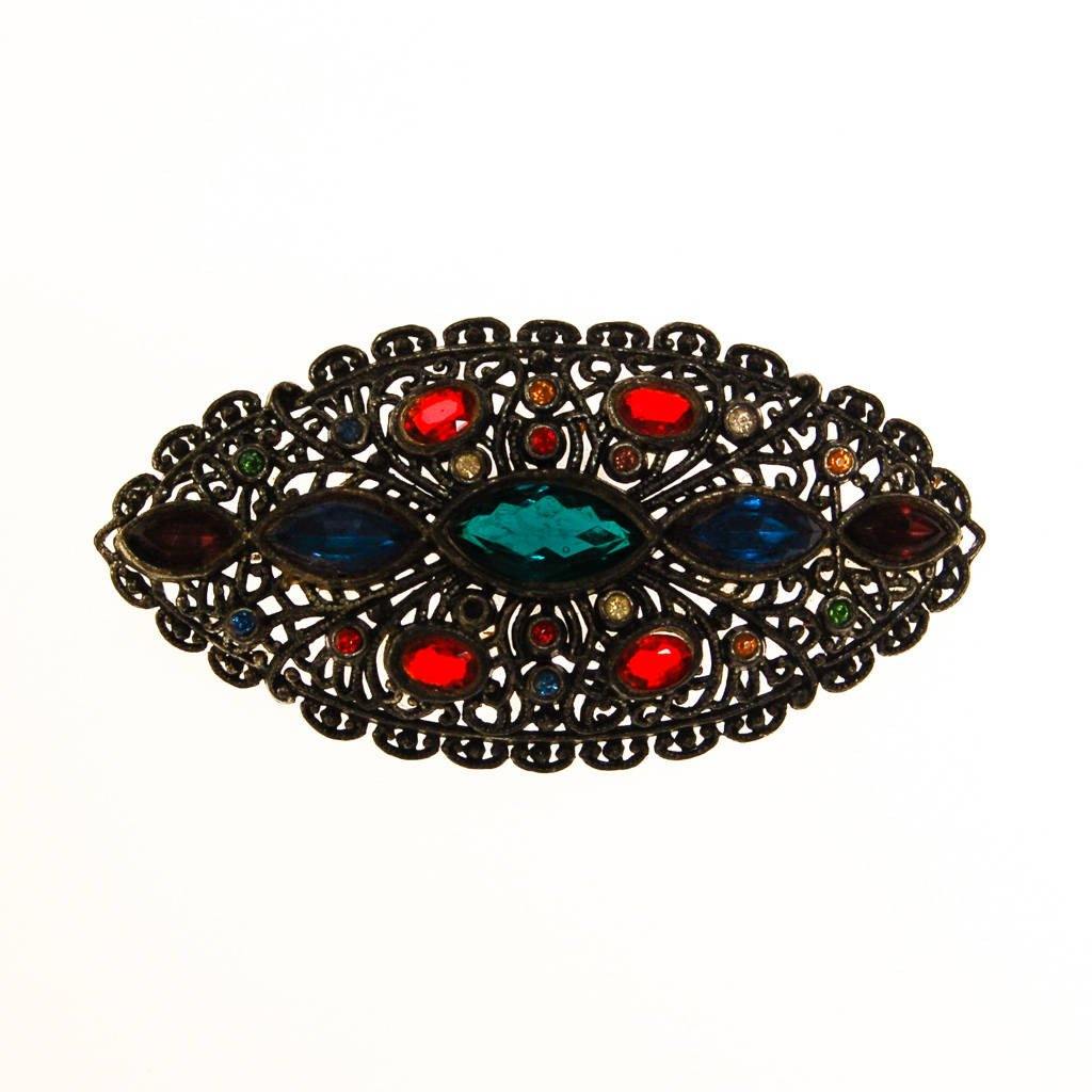 Vintage Jewel Tone Rhinestone Brooch by Victorian Gothic - Vintage Meet Modern Vintage Jewelry - Chicago, Illinois - #oldhollywoodglamour #vintagemeetmodern #designervintage #jewelrybox #antiquejewelry #vintagejewelry