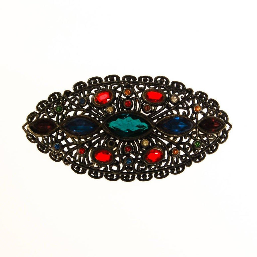Vintage Jewel Tone Rhinestone Brooch by Victorian Gothic - Vintage Meet Modern Vintage Jewelry - Chicago, Illinois - #oldhollywoodglamour #vintagemeetmodern #designervintage #jewelrybox #antiquejewelry #vintagejewelry