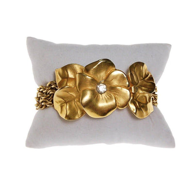 Givenchy Couture Gold Pansy Triple Chain Bracelet by Givenchy - Vintage Meet Modern Vintage Jewelry - Chicago, Illinois - #oldhollywoodglamour #vintagemeetmodern #designervintage #jewelrybox #antiquejewelry #vintagejewelry