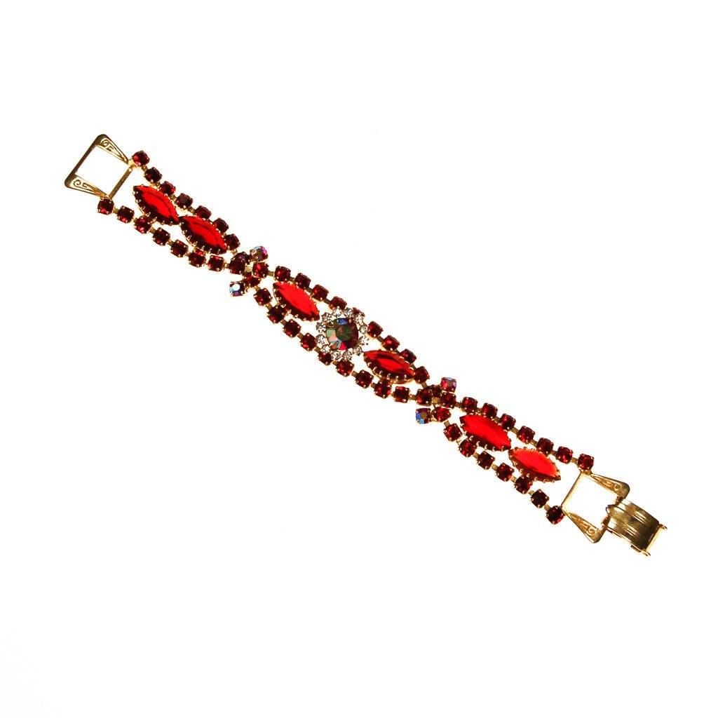 Vintage Red Rhinestone Bracelet by 1960s - Vintage Meet Modern Vintage Jewelry - Chicago, Illinois - #oldhollywoodglamour #vintagemeetmodern #designervintage #jewelrybox #antiquejewelry #vintagejewelry