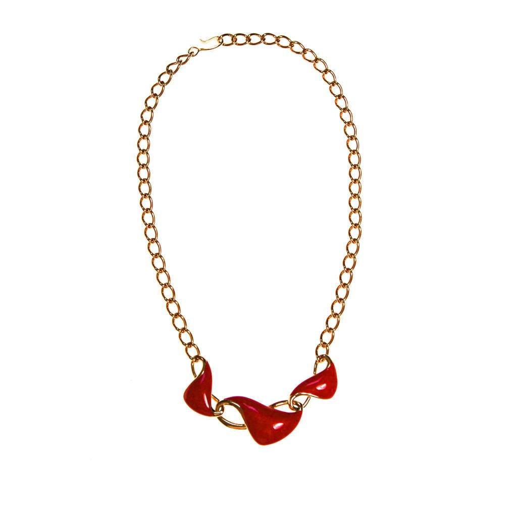 Monet Red Enamel and Gold Chain Link Necklace by Monet - Vintage Meet Modern Vintage Jewelry - Chicago, Illinois - #oldhollywoodglamour #vintagemeetmodern #designervintage #jewelrybox #antiquejewelry #vintagejewelry