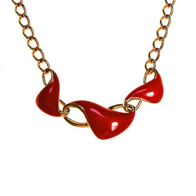 Monet Red Enamel and Gold Chain Link Necklace by Monet - Vintage Meet Modern Vintage Jewelry - Chicago, Illinois - #oldhollywoodglamour #vintagemeetmodern #designervintage #jewelrybox #antiquejewelry #vintagejewelry