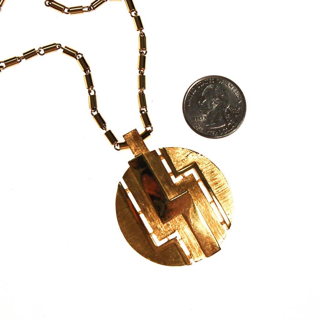 Crown Trifari Gold Medallion Necklace by Trifari - Vintage Meet Modern Vintage Jewelry - Chicago, Illinois - #oldhollywoodglamour #vintagemeetmodern #designervintage #jewelrybox #antiquejewelry #vintagejewelry