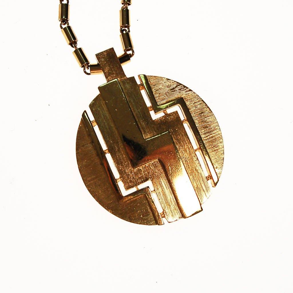 Crown Trifari Gold Medallion Necklace by Trifari - Vintage Meet Modern Vintage Jewelry - Chicago, Illinois - #oldhollywoodglamour #vintagemeetmodern #designervintage #jewelrybox #antiquejewelry #vintagejewelry