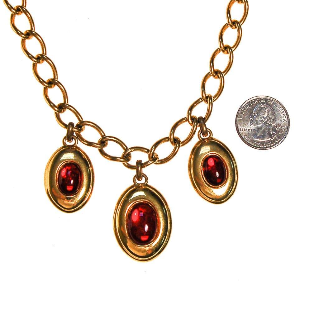 Napier Charm Necklace with Red Garnet Lucite Cabochons by Napier - Vintage Meet Modern Vintage Jewelry - Chicago, Illinois - #oldhollywoodglamour #vintagemeetmodern #designervintage #jewelrybox #antiquejewelry #vintagejewelry