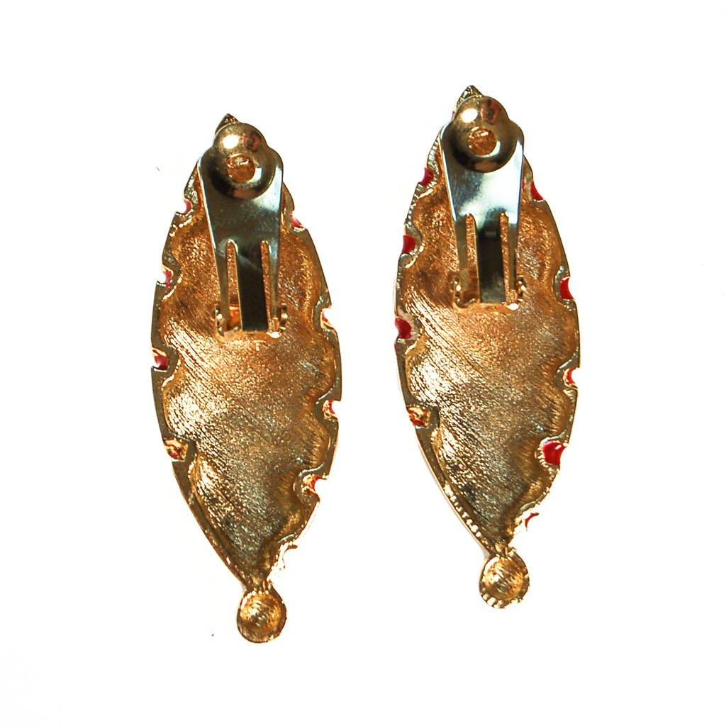 Huge Red, Cream and Gold Statement Earrings by unsigned - Vintage Meet Modern Vintage Jewelry - Chicago, Illinois - #oldhollywoodglamour #vintagemeetmodern #designervintage #jewelrybox #antiquejewelry #vintagejewelry
