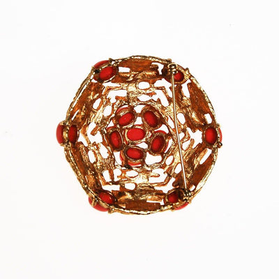 Coral Cabochons on a Gold Medallion Brooch by unsigned - Vintage Meet Modern Vintage Jewelry - Chicago, Illinois - #oldhollywoodglamour #vintagemeetmodern #designervintage #jewelrybox #antiquejewelry #vintagejewelry