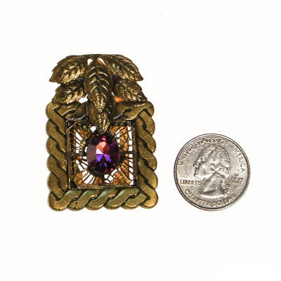 Antique Gold Tone Dress Clip with Amethyst Rhinestone by unsigned - Vintage Meet Modern Vintage Jewelry - Chicago, Illinois - #oldhollywoodglamour #vintagemeetmodern #designervintage #jewelrybox #antiquejewelry #vintagejewelry