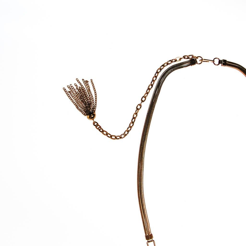 Gold tone Tassel Necklace, Multi-strand by unsigned - Vintage Meet Modern Vintage Jewelry - Chicago, Illinois - #oldhollywoodglamour #vintagemeetmodern #designervintage #jewelrybox #antiquejewelry #vintagejewelry