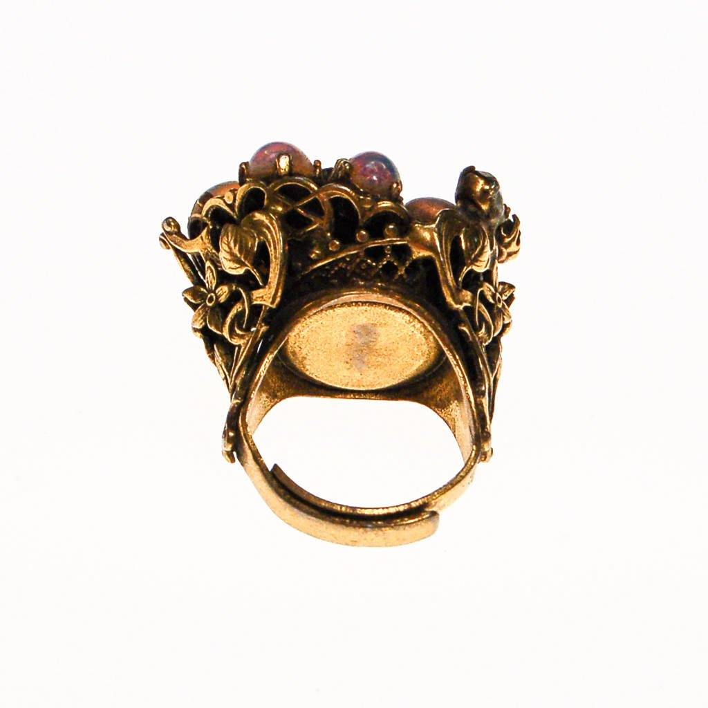Opal Glass and Amethyst Rhinestone Statement Ring by 1960s - Vintage Meet Modern Vintage Jewelry - Chicago, Illinois - #oldhollywoodglamour #vintagemeetmodern #designervintage #jewelrybox #antiquejewelry #vintagejewelry
