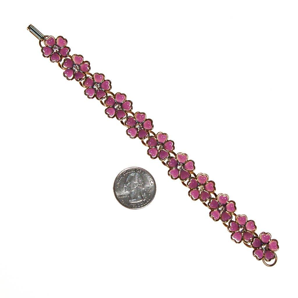 Purple Flowers and Rhinestones Bracelet by 1960s - Vintage Meet Modern Vintage Jewelry - Chicago, Illinois - #oldhollywoodglamour #vintagemeetmodern #designervintage #jewelrybox #antiquejewelry #vintagejewelry