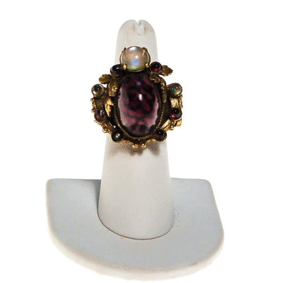 Amethyst Art Glass and Opal Glass Cabochon Statement Ring by Victorian Revival - Vintage Meet Modern Vintage Jewelry - Chicago, Illinois - #oldhollywoodglamour #vintagemeetmodern #designervintage #jewelrybox #antiquejewelry #vintagejewelry