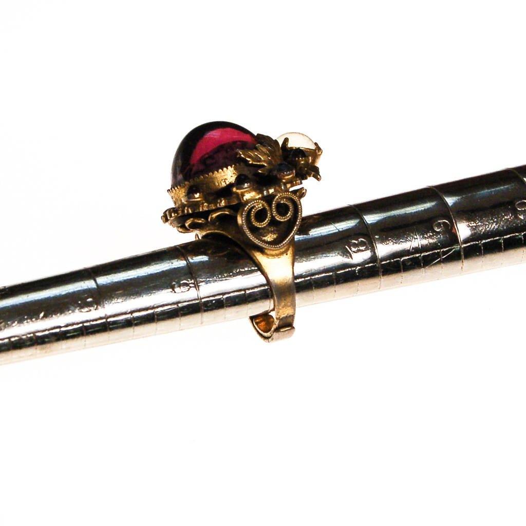 Amethyst Art Glass and Opal Glass Cabochon Statement Ring by Victorian Revival - Vintage Meet Modern Vintage Jewelry - Chicago, Illinois - #oldhollywoodglamour #vintagemeetmodern #designervintage #jewelrybox #antiquejewelry #vintagejewelry