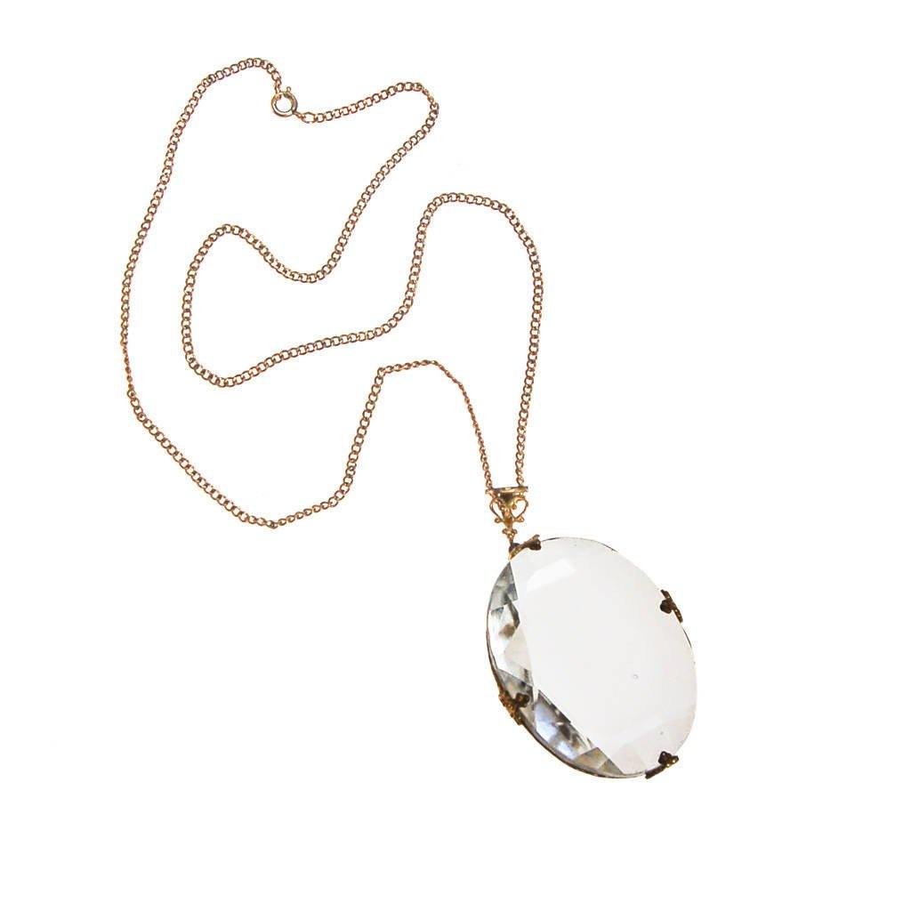 1940s Crystal Pendant Looking Glass Statement Necklace by 1940s - Vintage Meet Modern Vintage Jewelry - Chicago, Illinois - #oldhollywoodglamour #vintagemeetmodern #designervintage #jewelrybox #antiquejewelry #vintagejewelry