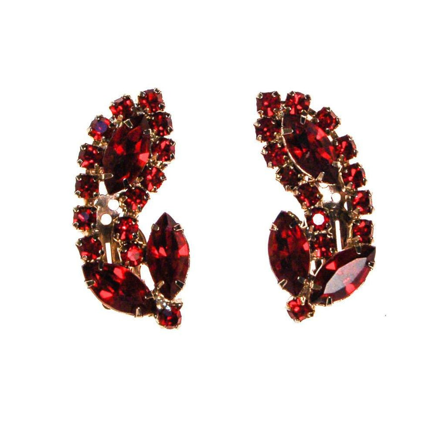 Red Rhinestone Ear Crawler, Statement Earrings by 1960s - Vintage Meet Modern Vintage Jewelry - Chicago, Illinois - #oldhollywoodglamour #vintagemeetmodern #designervintage #jewelrybox #antiquejewelry #vintagejewelry