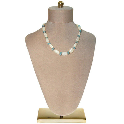 Mother of Pearl and Turquoise Beaded Necklace by unsigned - Vintage Meet Modern Vintage Jewelry - Chicago, Illinois - #oldhollywoodglamour #vintagemeetmodern #designervintage #jewelrybox #antiquejewelry #vintagejewelry
