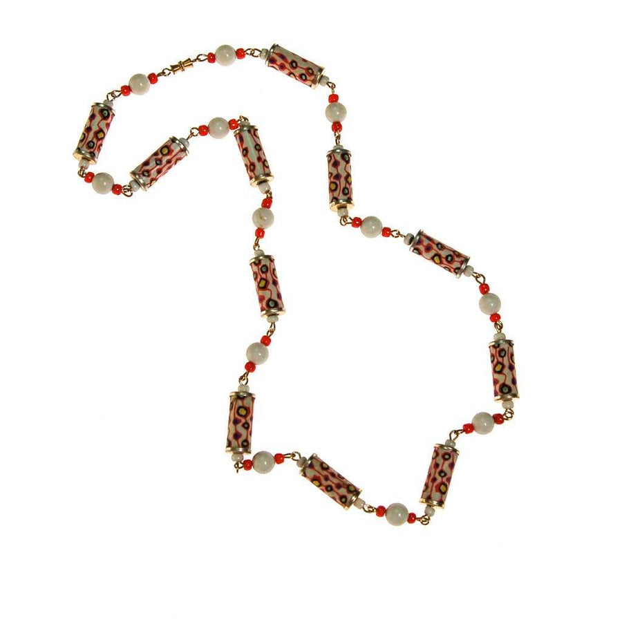 Mod Colorful Tube Bead Necklace, White, Orange, Blue, Yellow by 1960s - Vintage Meet Modern Vintage Jewelry - Chicago, Illinois - #oldhollywoodglamour #vintagemeetmodern #designervintage #jewelrybox #antiquejewelry #vintagejewelry