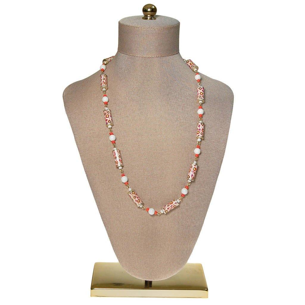Mod Colorful Tube Bead Necklace, White, Orange, Blue, Yellow by 1960s - Vintage Meet Modern Vintage Jewelry - Chicago, Illinois - #oldhollywoodglamour #vintagemeetmodern #designervintage #jewelrybox #antiquejewelry #vintagejewelry