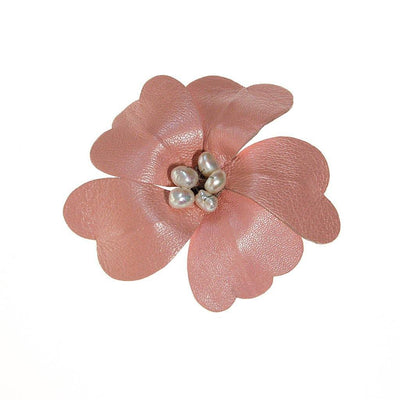 Pink leather flower brooch with Fresh Water Pearls by Joseph Williams by Joseph Williams - Vintage Meet Modern Vintage Jewelry - Chicago, Illinois - #oldhollywoodglamour #vintagemeetmodern #designervintage #jewelrybox #antiquejewelry #vintagejewelry