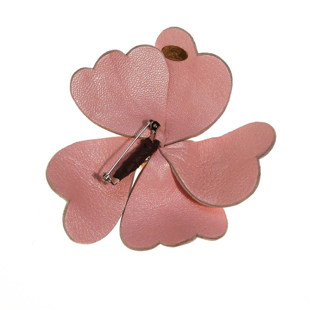 Pink leather flower brooch with Fresh Water Pearls by Joseph Williams by Joseph Williams - Vintage Meet Modern Vintage Jewelry - Chicago, Illinois - #oldhollywoodglamour #vintagemeetmodern #designervintage #jewelrybox #antiquejewelry #vintagejewelry