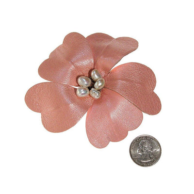 Pink leather flower brooch with Fresh Water Pearls by Joseph Williams by Joseph Williams - Vintage Meet Modern Vintage Jewelry - Chicago, Illinois - #oldhollywoodglamour #vintagemeetmodern #designervintage #jewelrybox #antiquejewelry #vintagejewelry