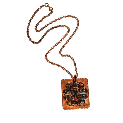 1970s Bohemian Chic Square Copper Pendant Statement Necklace by unsigned - Vintage Meet Modern Vintage Jewelry - Chicago, Illinois - #oldhollywoodglamour #vintagemeetmodern #designervintage #jewelrybox #antiquejewelry #vintagejewelry