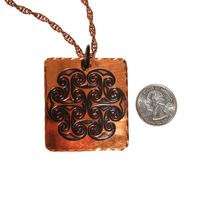 1970s Bohemian Chic Square Copper Pendant Statement Necklace by unsigned - Vintage Meet Modern Vintage Jewelry - Chicago, Illinois - #oldhollywoodglamour #vintagemeetmodern #designervintage #jewelrybox #antiquejewelry #vintagejewelry