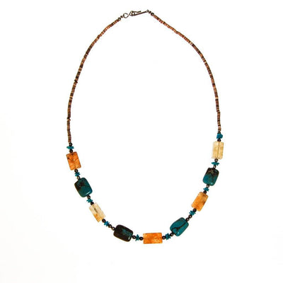 Rutilated Quartz, Shell, and Turquoise Bead Necklace by unsigned - Vintage Meet Modern Vintage Jewelry - Chicago, Illinois - #oldhollywoodglamour #vintagemeetmodern #designervintage #jewelrybox #antiquejewelry #vintagejewelry