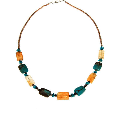 Rutilated Quartz, Shell, and Turquoise Bead Necklace by unsigned - Vintage Meet Modern Vintage Jewelry - Chicago, Illinois - #oldhollywoodglamour #vintagemeetmodern #designervintage #jewelrybox #antiquejewelry #vintagejewelry