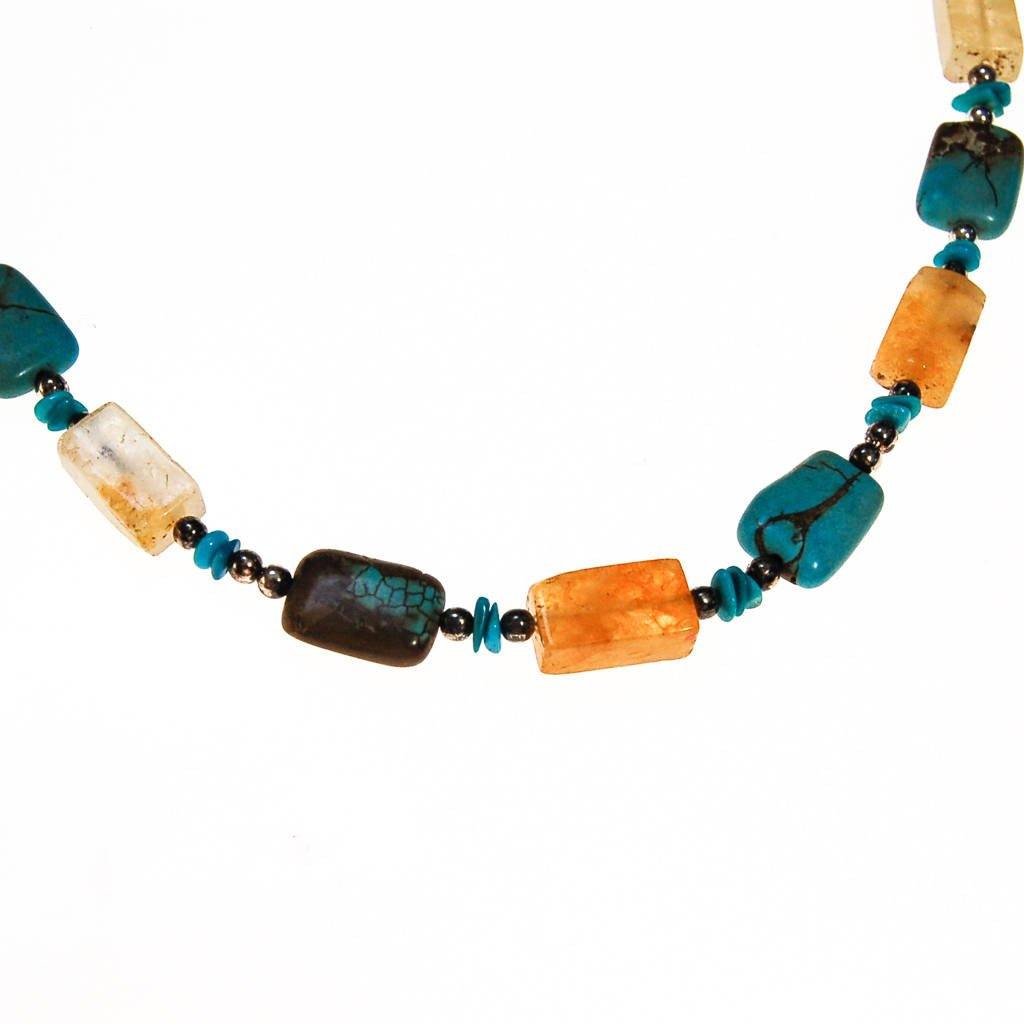 Rutilated Quartz, Shell, and Turquoise Bead Necklace by unsigned - Vintage Meet Modern Vintage Jewelry - Chicago, Illinois - #oldhollywoodglamour #vintagemeetmodern #designervintage #jewelrybox #antiquejewelry #vintagejewelry