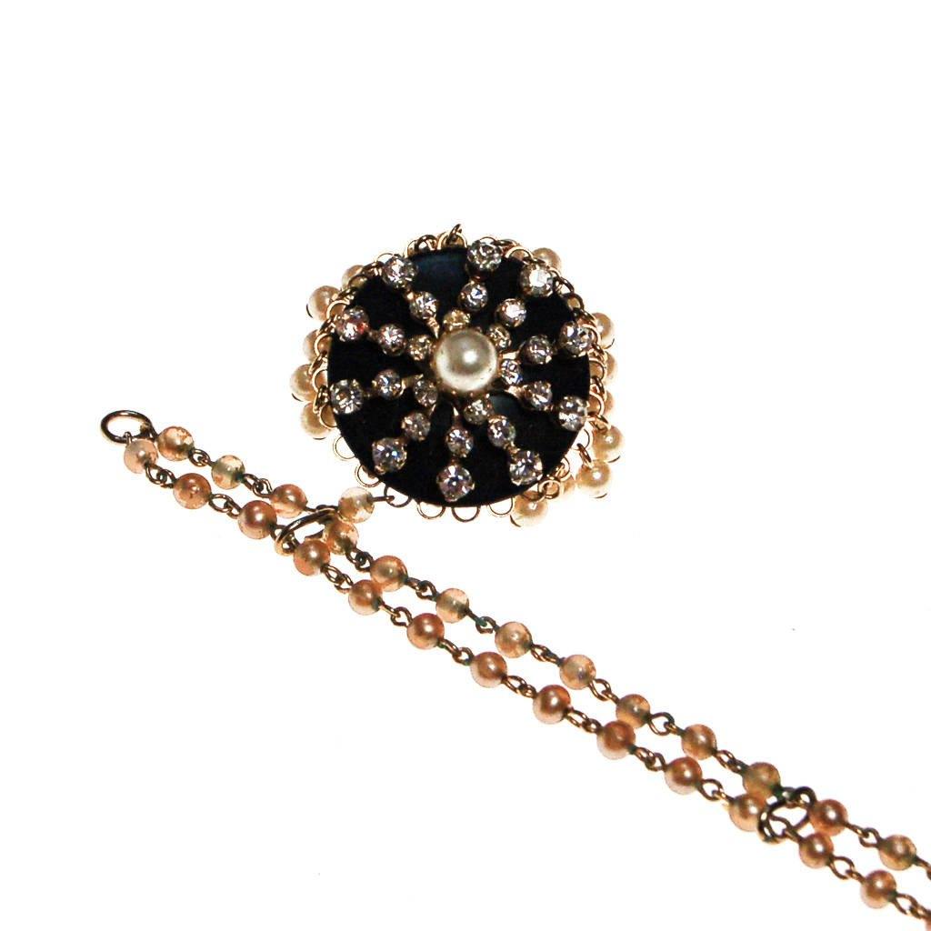 Kramer Faux Pearl, Rhinestone, Blue Lucite Charm Bracelet by Kramer - Vintage Meet Modern Vintage Jewelry - Chicago, Illinois - #oldhollywoodglamour #vintagemeetmodern #designervintage #jewelrybox #antiquejewelry #vintagejewelry