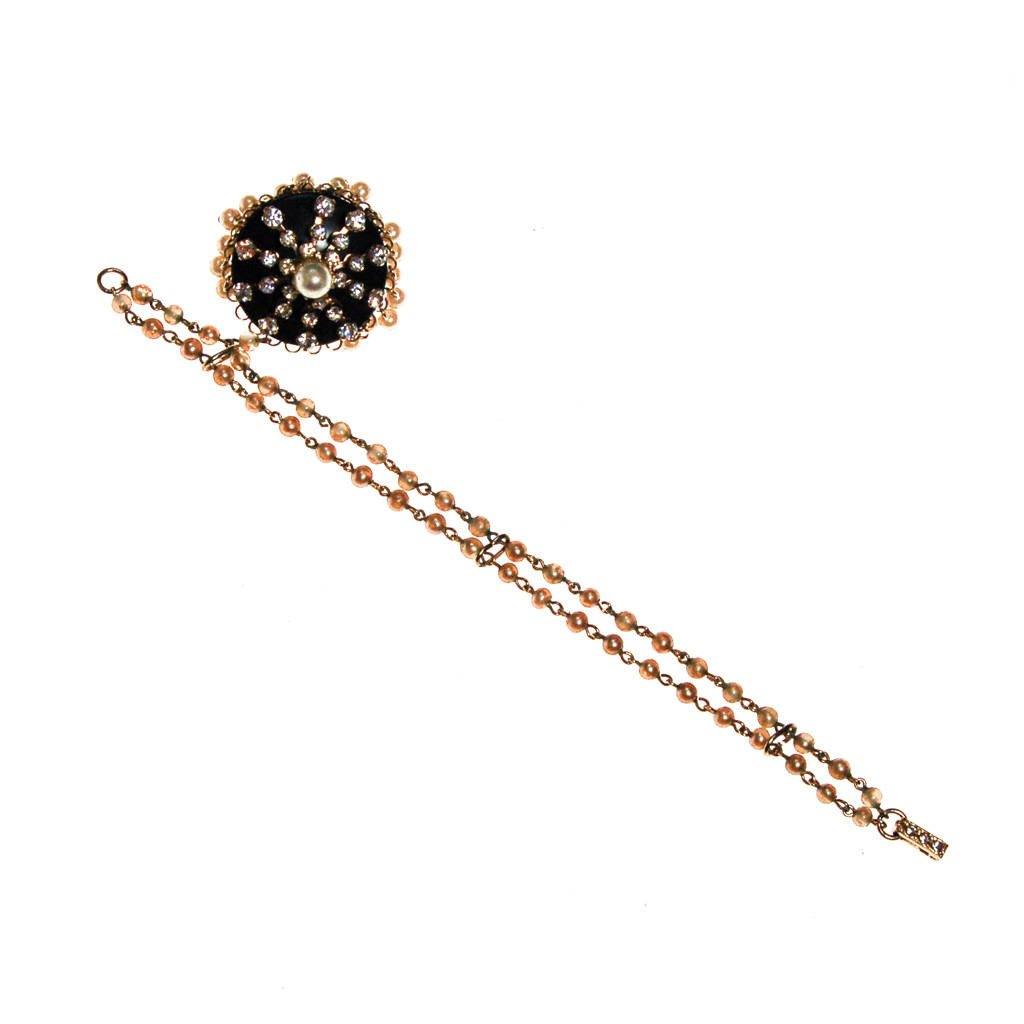 Kramer Faux Pearl, Rhinestone, Blue Lucite Charm Bracelet by Kramer - Vintage Meet Modern Vintage Jewelry - Chicago, Illinois - #oldhollywoodglamour #vintagemeetmodern #designervintage #jewelrybox #antiquejewelry #vintagejewelry