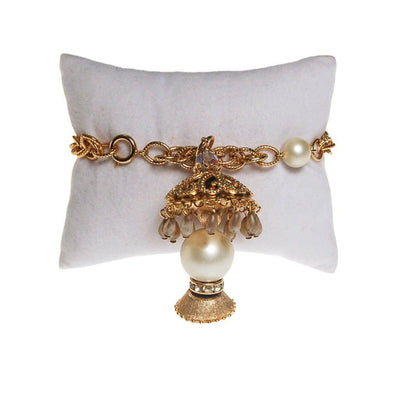 Pearl and Gold Filigree Lantern Charm Bracelet by 1960s - Vintage Meet Modern Vintage Jewelry - Chicago, Illinois - #oldhollywoodglamour #vintagemeetmodern #designervintage #jewelrybox #antiquejewelry #vintagejewelry